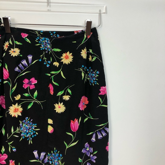 Vintage Silk Floral Wrap Side Tie Skirt 6P - Picture 4 of 7
